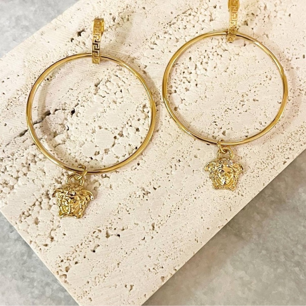 Versace Gold Hoop Earrings with Medusa Charm